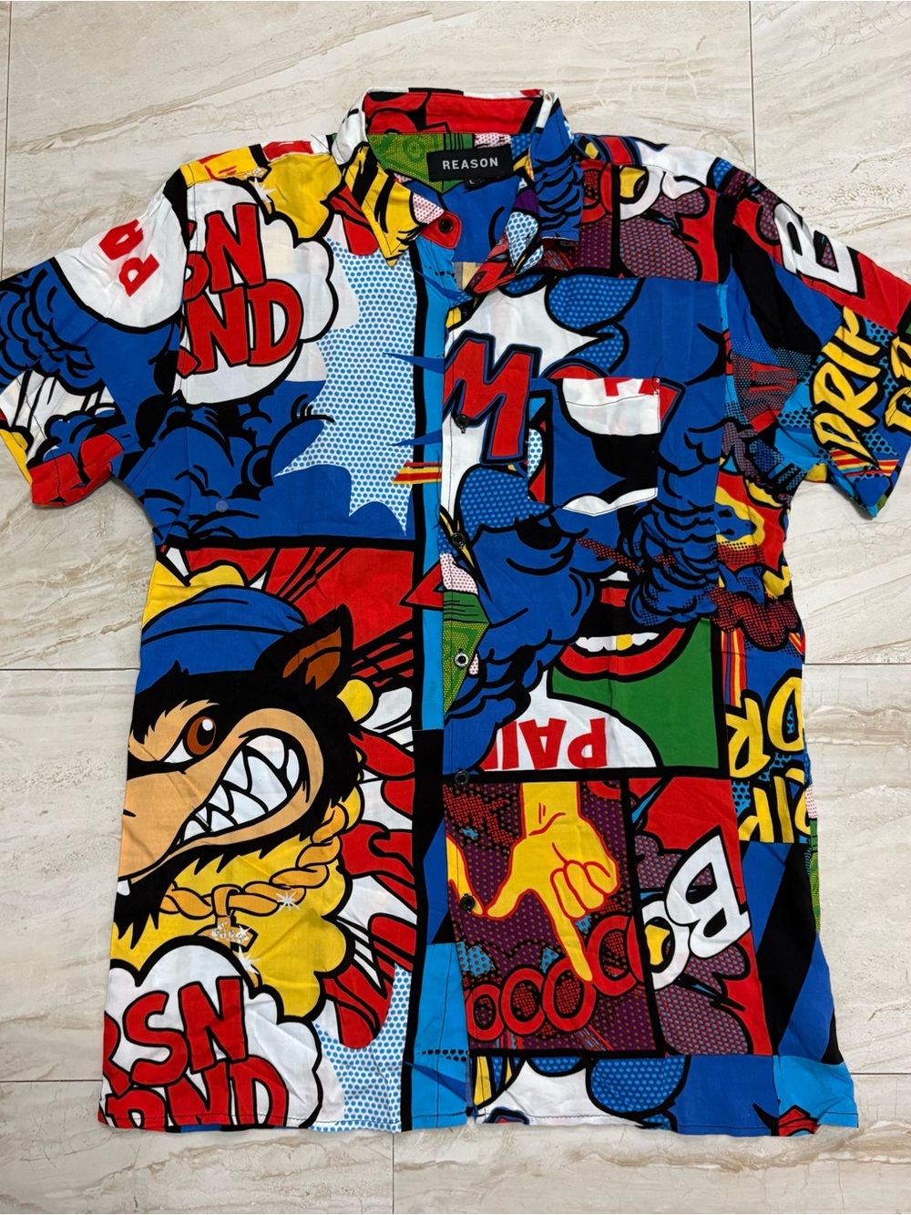 Reason Men’s Multicolor Pop Art Button-Down Shirt - Blue/Red/Yellow/Green